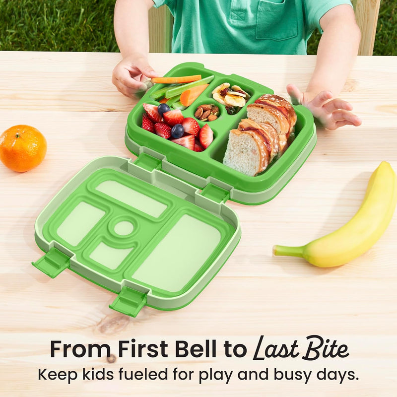 Bentgo Kids Bento-Style 5-Compartment Leak-Proof Lunch Box - Just-Right Portions for Ages 3 to 7, Durable, Drop-Proof, Dishwasher Safe, PFAS & BPA-Free & Made with Food-Safe Materials (Green)