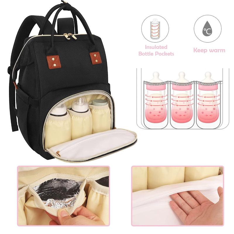Diaper Bag Backpack Multifunction Maternity Nappy Baby Bag for Girls & Boys Large Capacity Travel Diaper Bags Dark Black