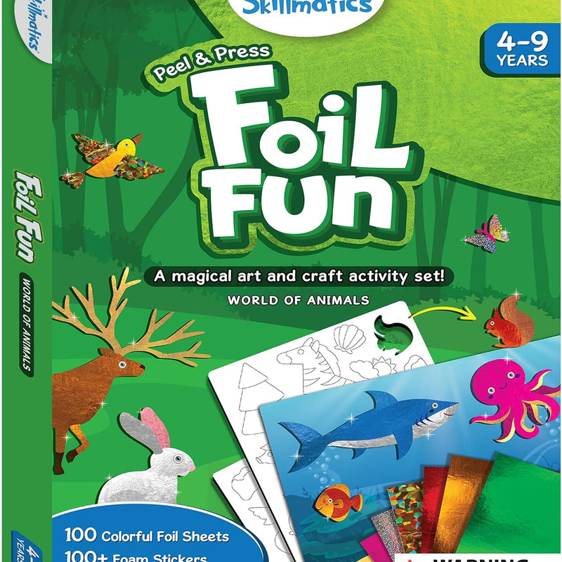 Skillmatics Foil Fun Animals, Foil Art & Craft Kit, Gift for Boys & Girls | Travel Toys, Sticker Activity Kit, Fine Motor Skills, DIY Mess-Free Art, Screen-Free, Gifts for Kids Ages 4, 5, 6, 7, 8, 9