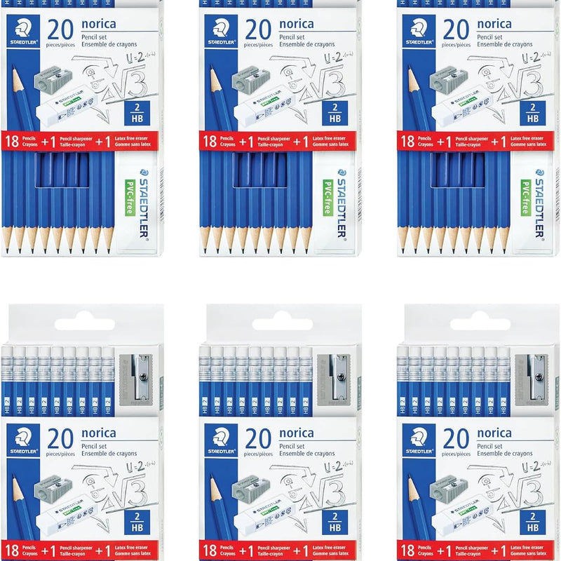 STAEDTLER Norica #2 HB Wood-Cased Pencil Set: 18 Pre-Sharpened Graphite Pencils with 1 Eraser & 1 Sharpener, Break-Resistant Lead, For Writing & Drawing, Blue, Ideal for Classroom, Home & Office