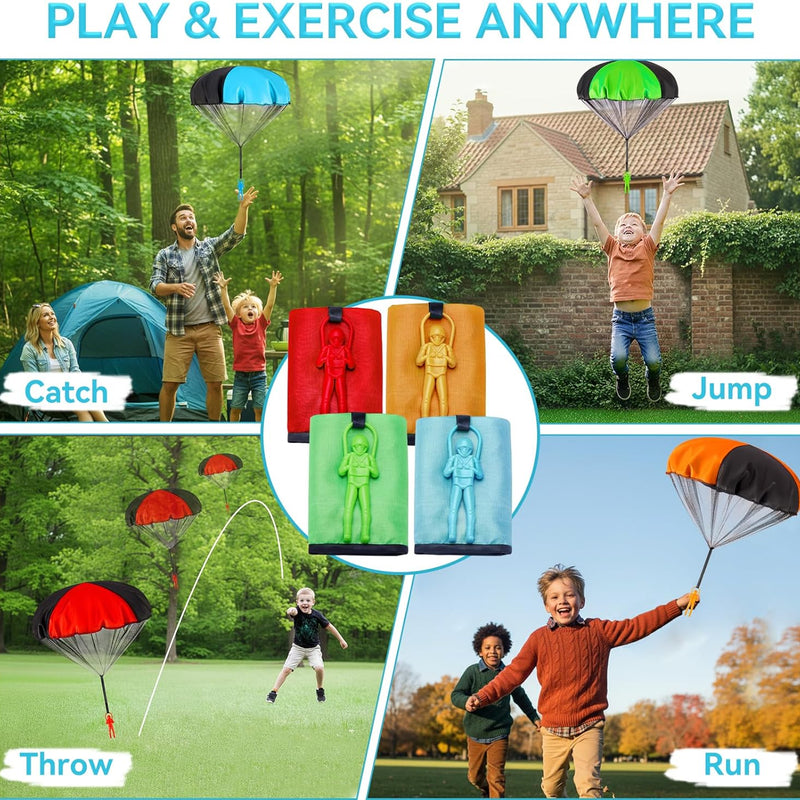 Yeeeasy 4-Pack Tangle-Free Parachute Toys for Kids, Outdoor Flying Game for Boys & Girls Age 3-12, STEM Science Gift