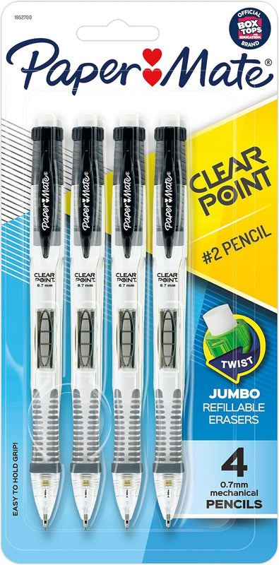 Paper Mate Clearpoint Mechanical Pencils, 0.7mm HB #2 Lead, Black Barrels, 4 Count - School Supplies, Note Taking