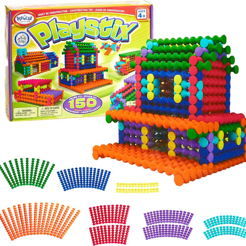 Playstix construction toy set for kids 4 and up, 150 pieces, color-coded building sticks for STEM and classroom use, easy to learn and play