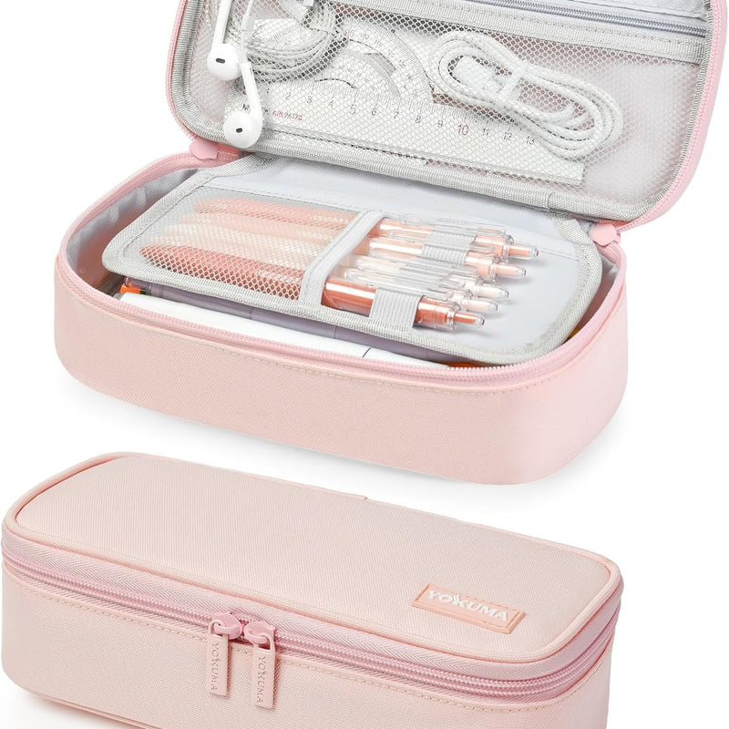 YOKUMA Pencil Case,Large Capacity Pencil Pouch,Aesthetic Zipper Pencil Box, Back to School Supplies for College Student Teen Adults,Travel Essentials,Electronic Cable Organize