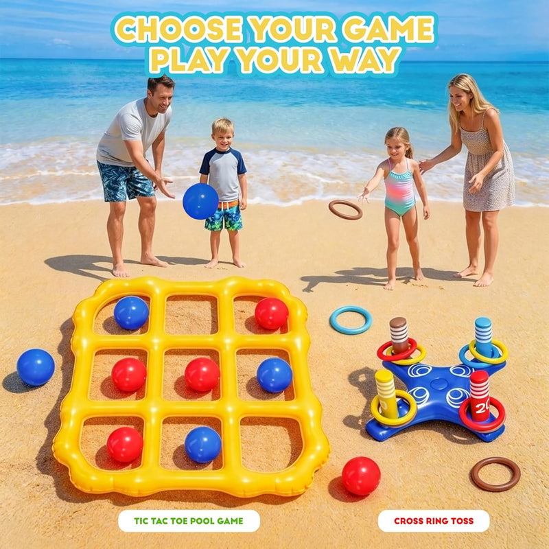 MGparty Pool Toys Games Set, 2-in-1 Inflatable Tic Tac Toe and Ring Toss Game, Outdoor Swimming Pool Party Floats Water Toys for Kids Teens Adults