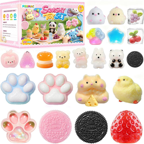22PCS Squishy Toys, Adorable Squeeze Toys Set, Fidget Toys Kit for Kids & Adults, Squishies Ideal for Anxiety Stress Relief, Party Favors Classroom Birthday Gifts for Boys & Girls