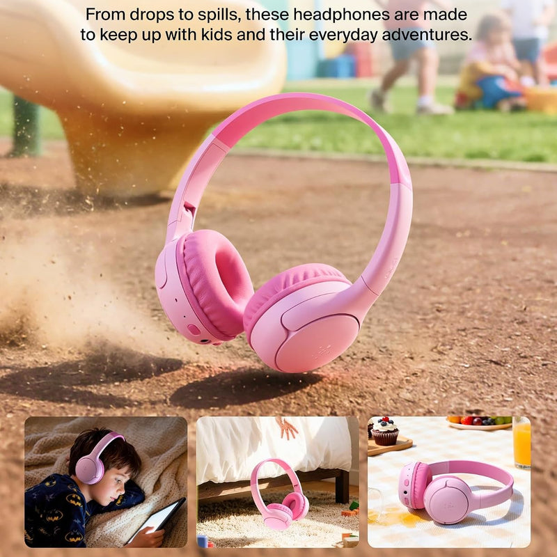 Belkin SoundForm Mini 2 Bluetooth Kids Headphones, On Ear, 55H Battery Life | Toddler headphones, 85dB Volume Limit, Built-in Mic, Wired Connection Option, iPad, Android Tablet, School, Travel