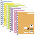 Mead Spiral Notebook, 6 Pack, 1 Subject, College Ruled Paper, 7-1/2" x 10-1/2", 70 Sheets per Notebook, Assorted Bright Colors (830050-ECM)