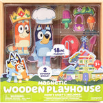 Horizon Group USA Bluey Magnetic Wooden Playhouse, 18 Piece Activity Set, Includes 2 Wooden Dolls House, Great Toys for Kids, Fun Birthday Party Activity, House Playset
