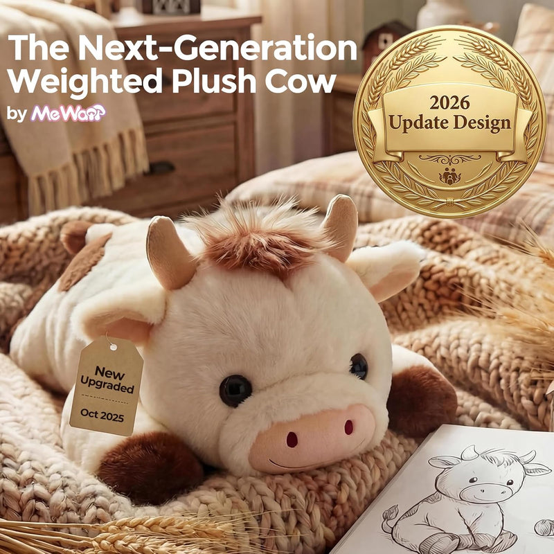 Mewaii Weighted Stuffed Animals for Adults & Kids, 2-5 lbs - 23" Heatable Coolable Cow Plush, Microwavable Adjustable Removable Inner Pad, Realistic Hug Comfort Gift (White)