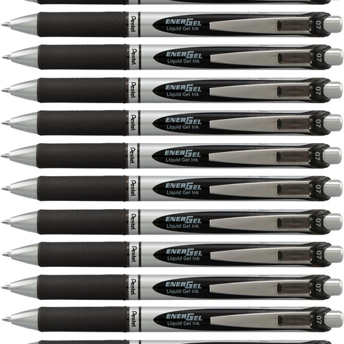 Pentel EnerGel RTX Retractable Liquid Gel Pen, (0.7mm) Medium Line, Metal Tip, Black Ink, Box of 12 (BL77-A)
