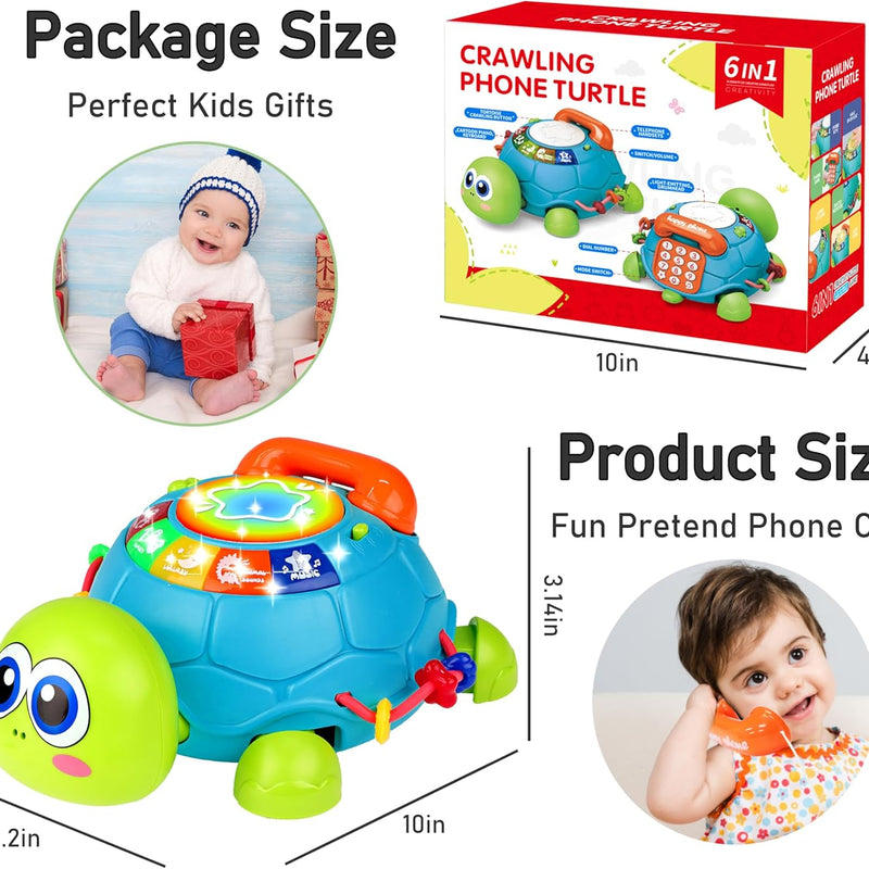 KWYZ Musical Turtle Crawling Toy - Light & Sound Baby Tummy Time Toys for 6-18 Months