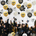 75-pack Black Gold Graduation Party Decorations Balloons with Ribbons for College or High School Party Supplies