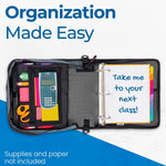 Case-it Mighty Zip Tab School Zipper Binder | 3-Inch O-Rings, 600-Sheet Capacity, 5-Subject Expanding File Folder, Multiple Pockets & Storage Organizer, Shoulder Strap | D-146 Jet Black