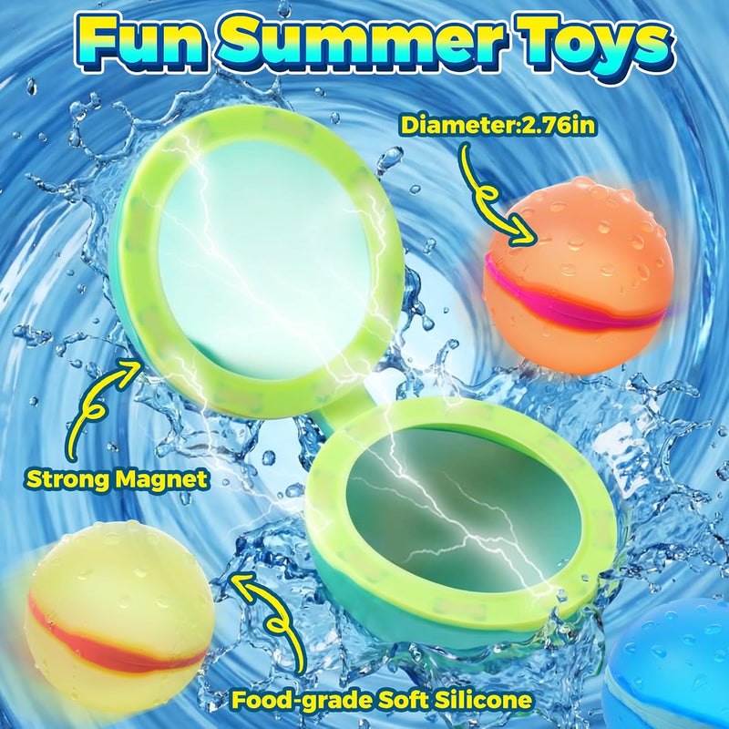 12 Pcs Reusable Water Balloons, Self-Sealing Refillable Water Balls, Pool Toys for Kids Ages 4-14, Pool Beach & Outdoor Water Ballons