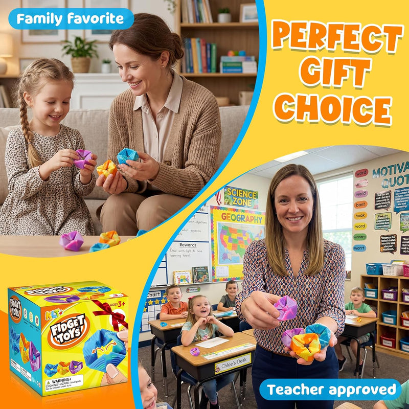 KLT Fidget Sensory Toys for Kids: 3 Pack Textured Flip Toys - Quiet Small Fidgets for Classroom Focus - Stress Relief Toys for Autism & ADHD Calm Down