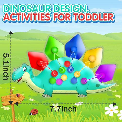 Dinosaur Color Sorting Sensory Toy for Toddlers 1-3 Years, Fine Motor & Autism Calming Fidget, Montessori Preschool Activities
