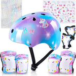 Kids Unicorn Helmet Set for Girls Age 3-8, Adjustable Protective Gear with Stickers for Roller Skates, Bicycle, Skateboarding, Scooter, Multiple Sports