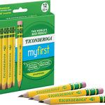 Ticonderoga My First Half-Size Wooden Pencils, 12 Pencils/Pack, 1 Pack | Large Triangle-Barrel Pre-Sharpened #2 (HB) Short 4.5" Yellow Pencils with Erasers, X33012