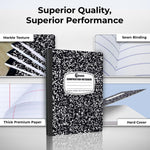 Rosmonde College Ruled Composition Notebooks 5 Pack, 200 Pages (100 Sheets), 9-3/4" x 7-1/2", White & Black Marble Composition Book, Hard Cover, Sturdy Sewn Binding, School, College & Office Supplies
