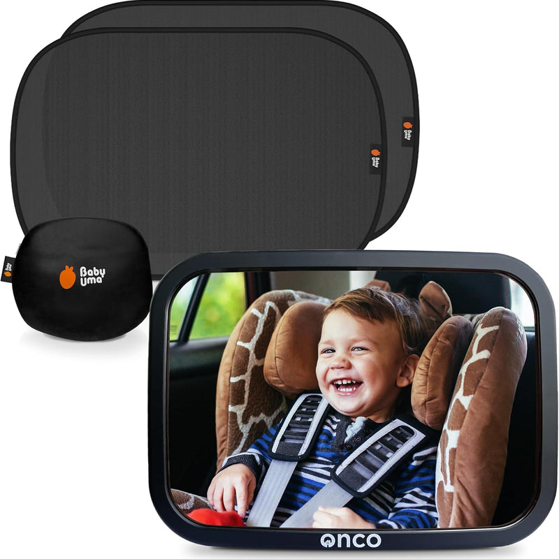 Baby Car Mirror for Rear Facing Seats (2 Pack) | Double award-winning, shatterproof and shakeproof baby car mirror with 360° rotation and clear convex view for newborn safety