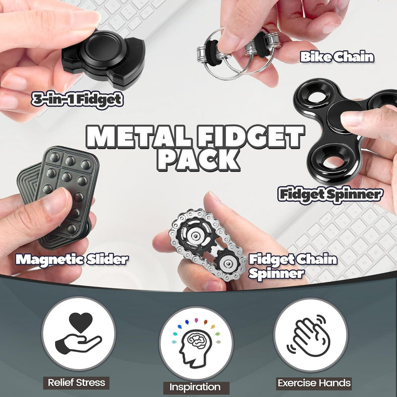 5 Pcs Fidget Toys Adults & Teen Metal Fidgets Spinner for Teens Boys Magnetic Slider Cool Gadgets Office Desk Toy Stress Relief Sensory Items Figette for Classroom Autism ADHD Anxiety Gifts