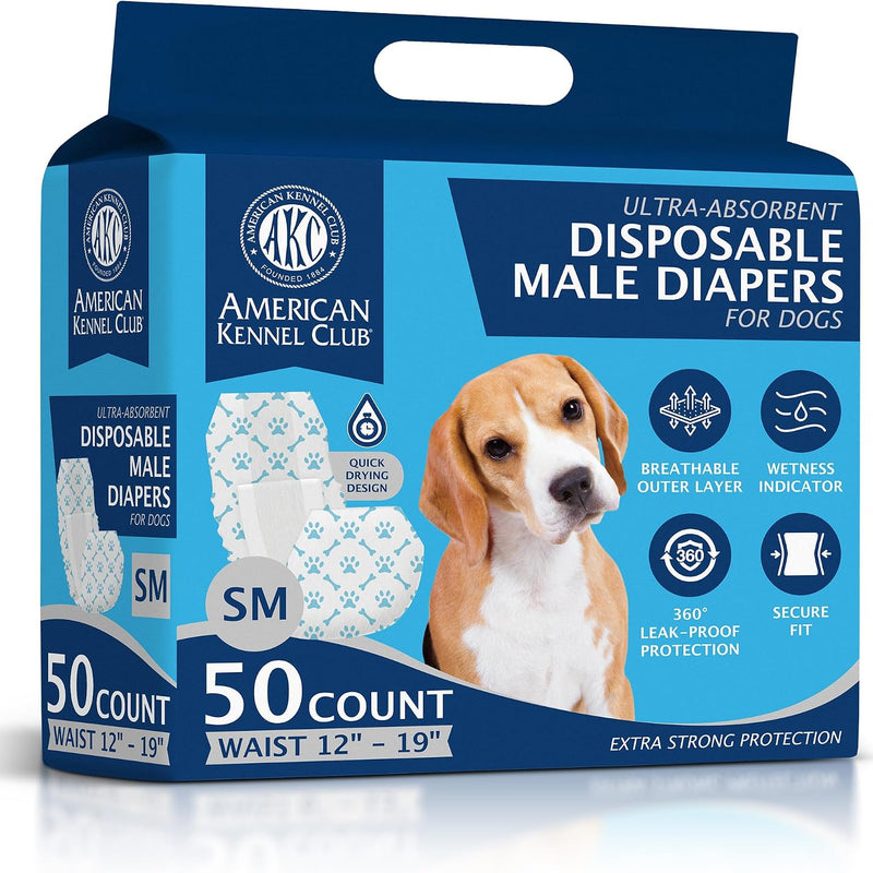 American Kennel Club Male Dog Wrap, Disposable Diapers with Wetness Indicator, Medium, 50 Count