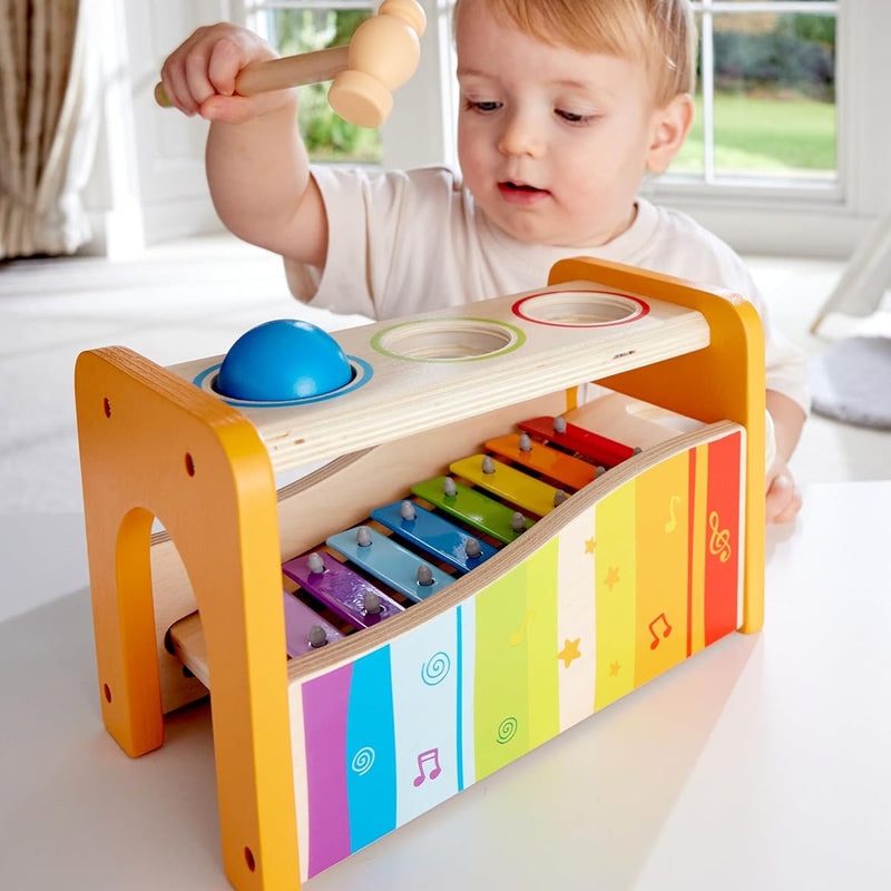 Hape Pound & Tap Bench with Slide Out Xylophone - Award Winning Durable Wooden Musical Pounding Toy for Toddlers