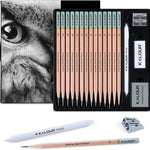 KALOUR 18-Piece Professional Sketch Pencil Set - Includes 5H to 14B Pencils, Vinyl Eraser, Kneaded Eraser,Sharpener and Paper Blending Stump - Ideal for Artists and Beginners