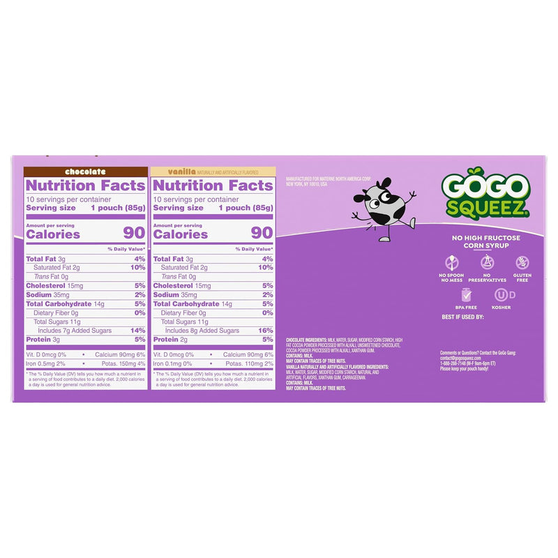 GoGo squeeZ On the Go PuddingZ Variety Pack, 3 oz Pouches, 20 Count | Chocolate & vanilla on the go pudding made with real milk; shelf-stable, no spoon or mess; no preservatives, lunchbox ready