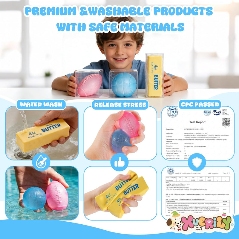 Squishy Stress Ball & Slow Rising Butter Squishy Fidget Toys Set - 4 Pack Ultra Soft Sensory Toys, Cute Taba Pack for Kids Adults, Desk Toy, Party Favors & Gift Ideas