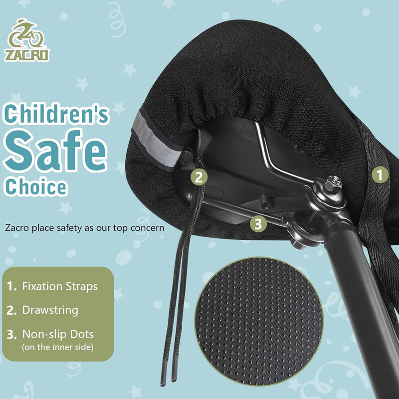 Zacro Gel Kids Bike Seat Cover, Anti-Slip Child Bicycle Saddle, 9x6 inches, Soft Memory Foam, Reflective Strip