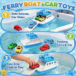 Ferry Bath Toy with Mini Cars, Floating Toy Boat & Slide-Out Ramp Water Play Set for Bath, Pool & Beach, Ages 3+