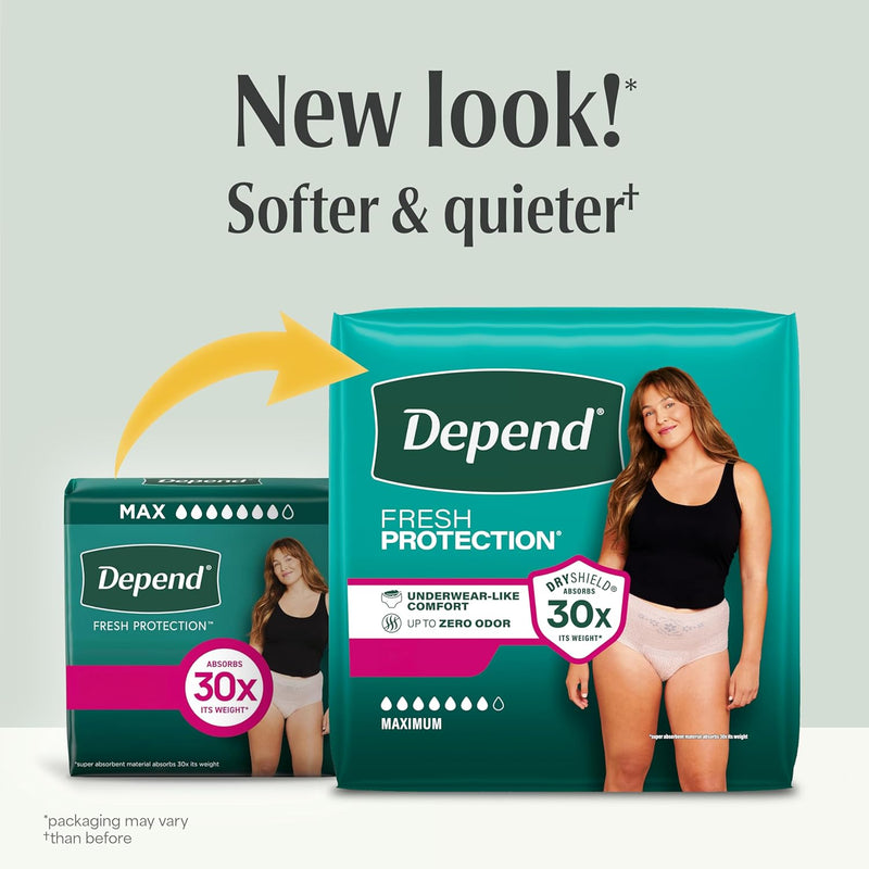 Depend Fresh Protection Adult Diapers for Women, Large, 28 Count