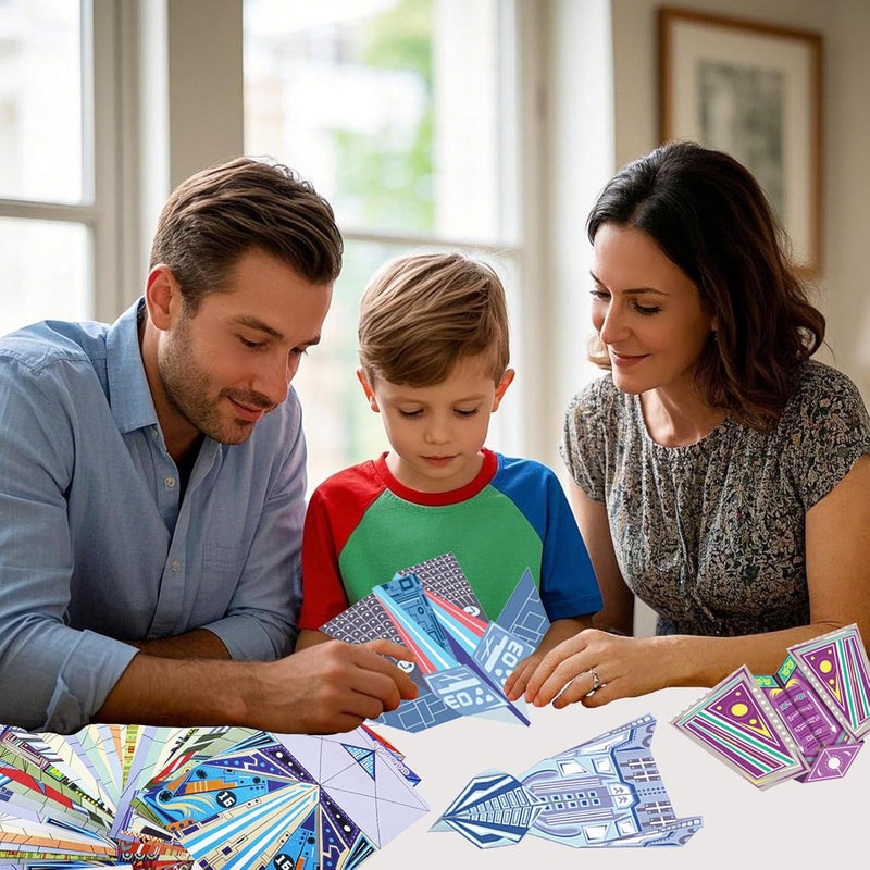 16-Design Paper Airplane Kit with FSC Certified Paper, Digital Manual, Perfect for Kids Ages 6-12.