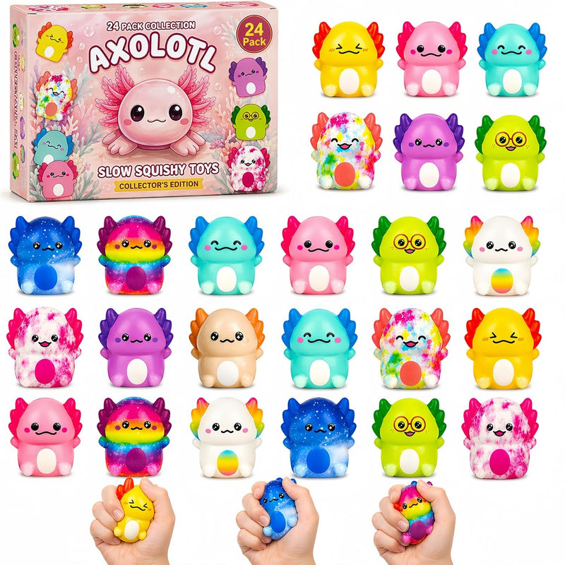 12PC Axolotl Squishy Toys – Soft Slow Rising Stress Relief Sensory Fidget Toys for Kids Girls – Classroom Rewards, Birthday Party Favors, Treasure Box Prizes
