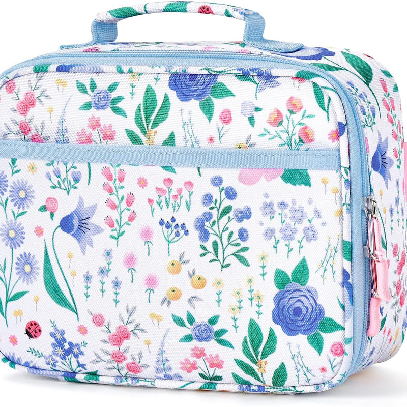 mibasies Kids Lunch Box for Girls, Insulated and Reusable Lunch Bag for School Preschool Kindergarten, Flower Pink