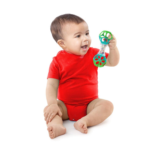 Bright Starts Oball Shaker Rattle Toy: Flexible, Teethable Mini Oballs with Colorful Beads