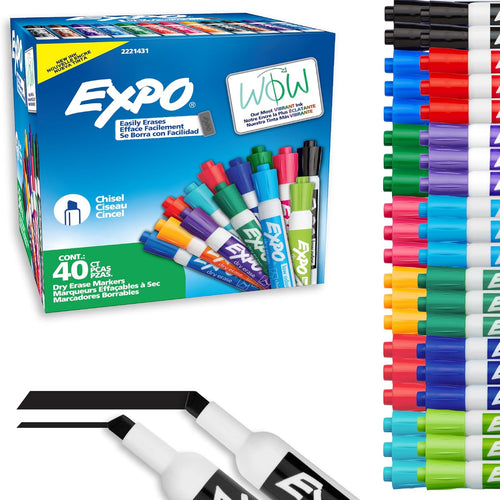 EXPO Dry Erase Markers, Low Odor Ink, Assorted Fashion Colors, Chisel Tip, 40 Count - Whiteboard, Essential Supplies for Office, School, Classroom, Teachers