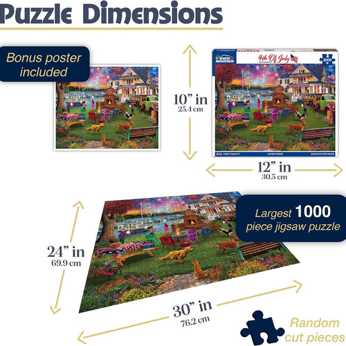 White Mountain 1000 Piece Jigsaw Puzzle Patriotic Summer Celebration Puzzles with Large Pieces for Adults and Family 24"x30" - 4th of July