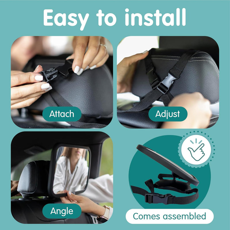 Baby Car Mirror for Rear Facing Seats (2 Pack) | Double award-winning, shatterproof and shakeproof baby car mirror with 360° rotation and clear convex view for newborn safety
