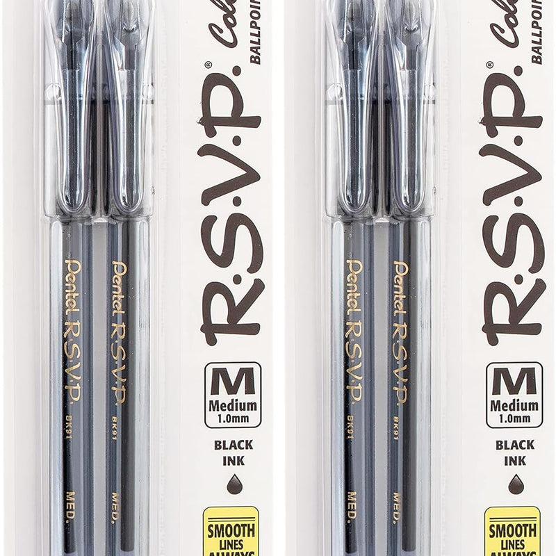 Pentel RSVP Ballpoint Pen, (1.0mm), Medium Line, Assorted Ink, Pack of 8 (BK91CRBP8M)