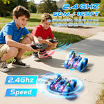Remote Control Stunt Car 4WD 360° Flip Double-Sided RC Car with LED Light Bar and 2.4GHz Outdoor Play for 6-12 Year Old Boys