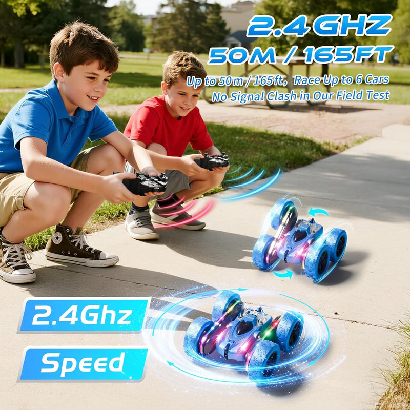 Remote Control Stunt Car 4WD 360° Flip Double-Sided RC Car with LED Light Bar and 2.4GHz Outdoor Play for 6-12 Year Old Boys