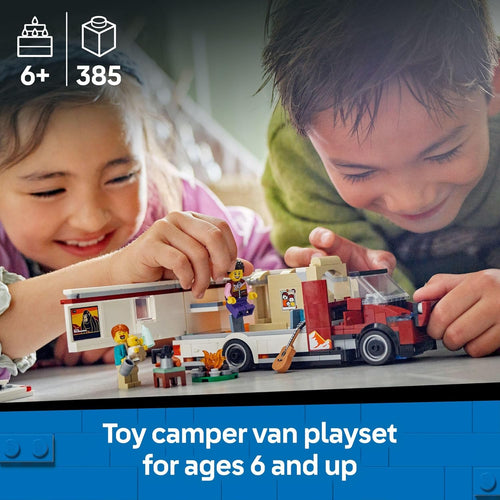 LEGO City Holiday Adventure Camper Van Building Toy Set with 3 Minifigures and Accessories