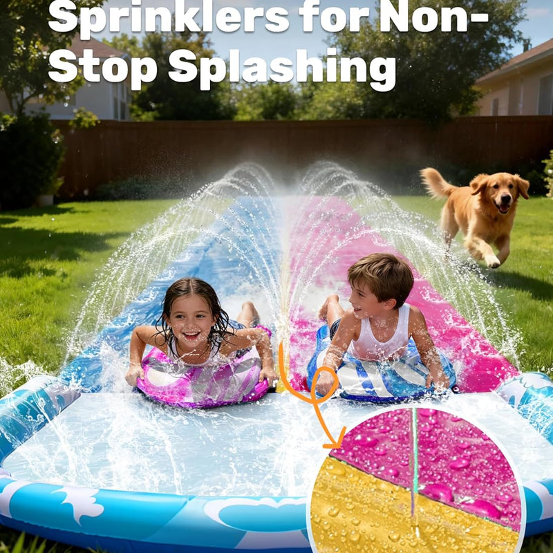 JOYIN 22.5FT Water Slide and 2 Inflatable Boards, Extra Long Heavy Duty Double Lawn Waterslide with Sprinkler for Kids Adults Backyard Summer Water Toy Outdoor Fun, Blue, Pink