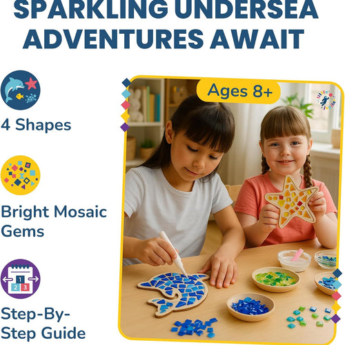 Little Jupiter DIY Mosaic Kit - Builds 4 Different Sea Mosaic Art Pieces - The Perfect Arts and Crafts for Girls and Boys Ages 8-12 - Kids Art Set Activity for Birthdays, Christmas, Holidays, & More