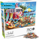 Buffalo Games – Dog Days of Summer by Tom Wood 750 Piece Jigsaw Puzzle for Adults – Precision-Cut Pieces, Beautiful Artwork, and Hours of Relaxing Fun - Relaxing Beach Day with The Family Pet