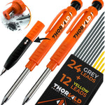 THORVALD New 3-in-1 Carpenter Pencils with Finger Grip for Construction - Incl. 7 Leads + Sharpener - Solid Mechanical Pencils with Fine Point/Best Marking tools Construction/Carpenters/Scriber