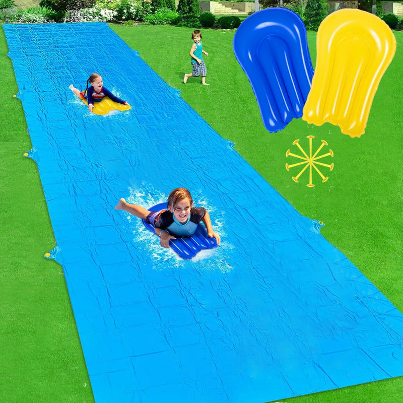 Slip Water Slide, 40FT Giant Slip Water Slides for Kids Backyard, Heavy Duty Slip and Water Slide for Kids Adults Waterslides Backyard Summer Outdoor Toys with 14 Stakes and 2 Inflatable Bodyboards